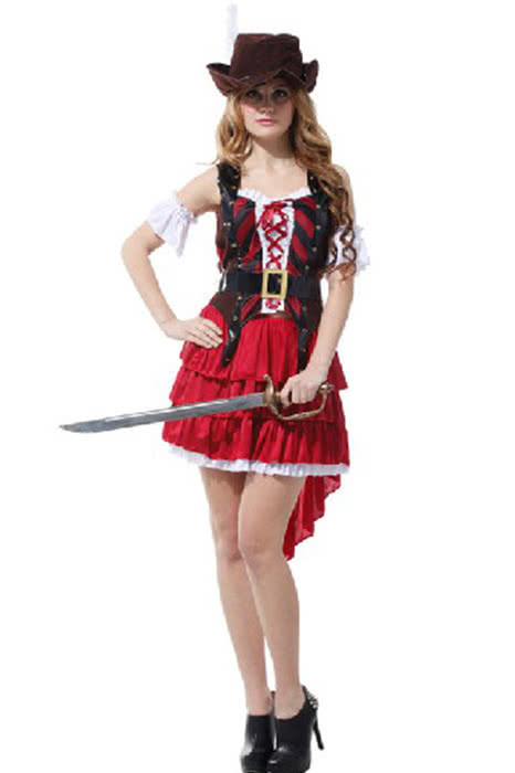 Nouveau Pirate Arrvial Des Caraïbes Red Femelle Belle Déguisements Cosplay Costume Boutique 4165